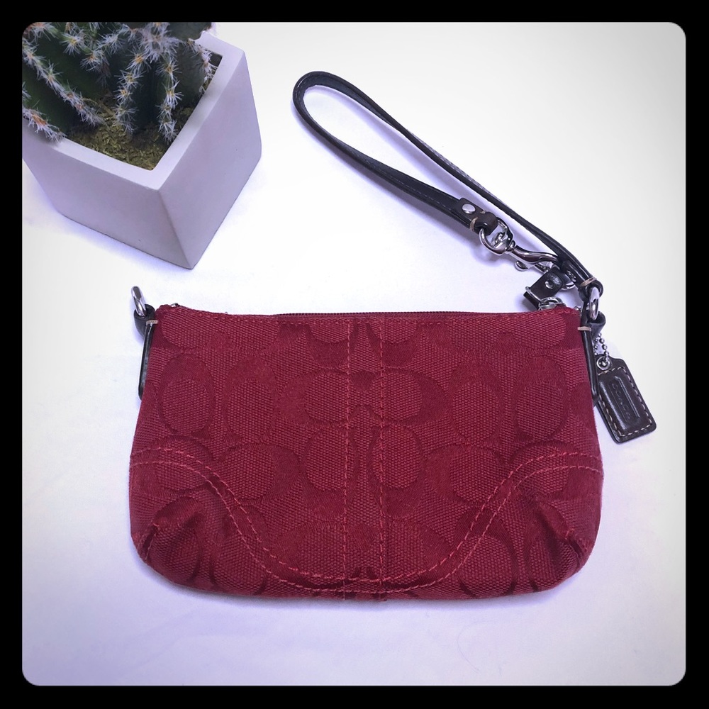 Coach authentic wristlet purse red brown leather
